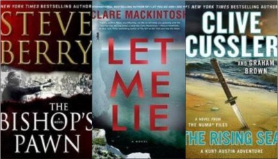New book covers: The bishop's pawn; Let me lie; The rising sea